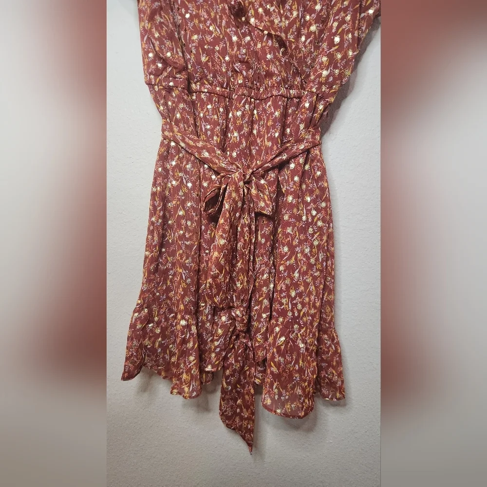 Orange V-neck Ruffle Mini Dress Size XXL - Picture 5 of 6